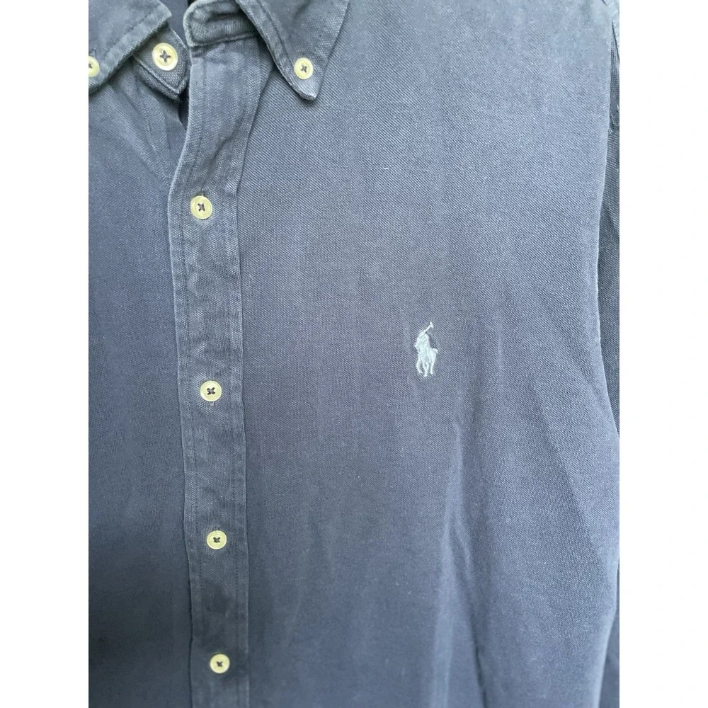 Ralph Lauren Men's Navy Blue Long Sleeved Mesh Cotton Polo Shirt Size 2XL